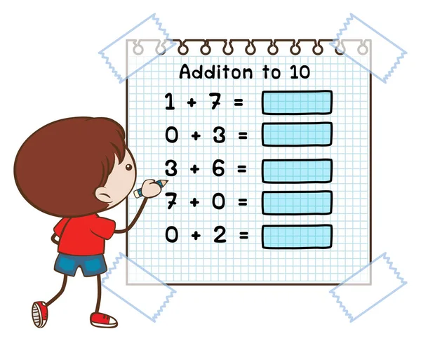 Arkusz matematyka Dodawanie do dziesięciu — Wektor stockowy