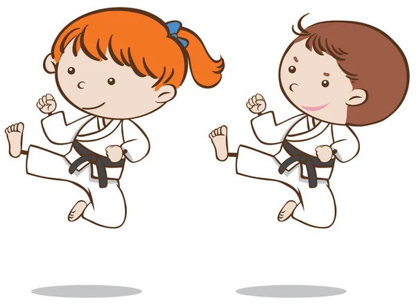 Chłopiec i dziewczynka gry karate — Wektor stockowy