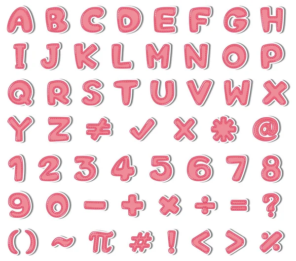 Font design for English alphabets and numbers in pink — Stock Vector