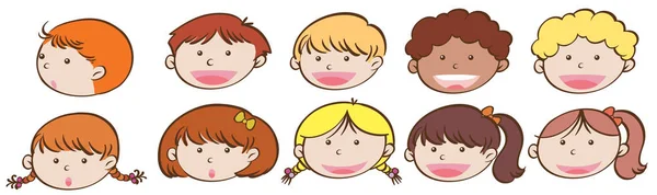 Different faces of boys and girls — Stock Vector