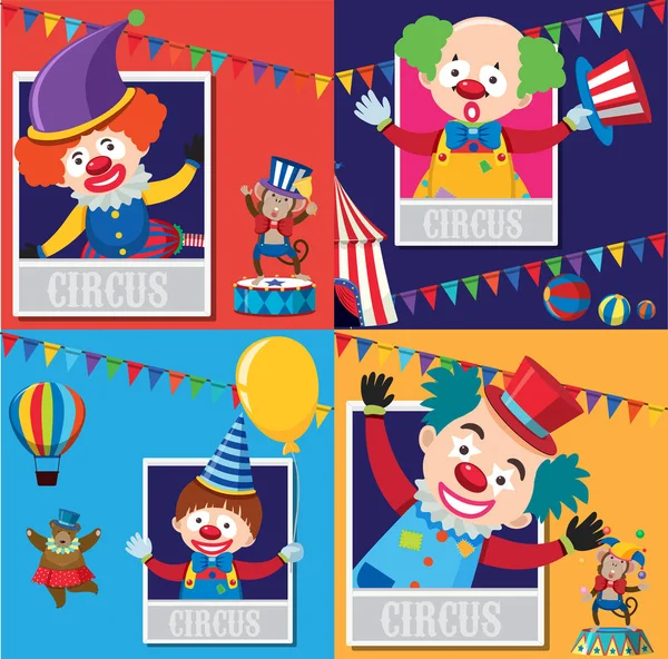 Clowns de cirque avec des animaux — Image vectorielle