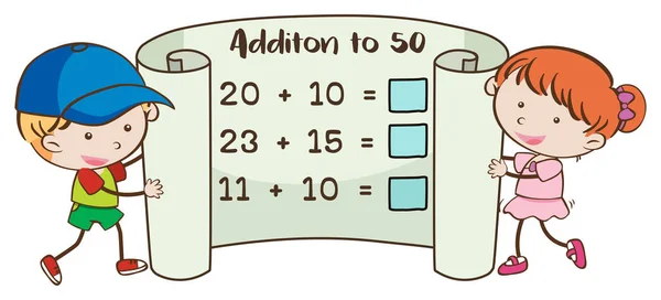 Foglio di lavoro matematico per aggiunta a 50 — Vettoriale Stock