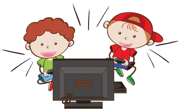 Kids are Playing Video Game — Stock Vector