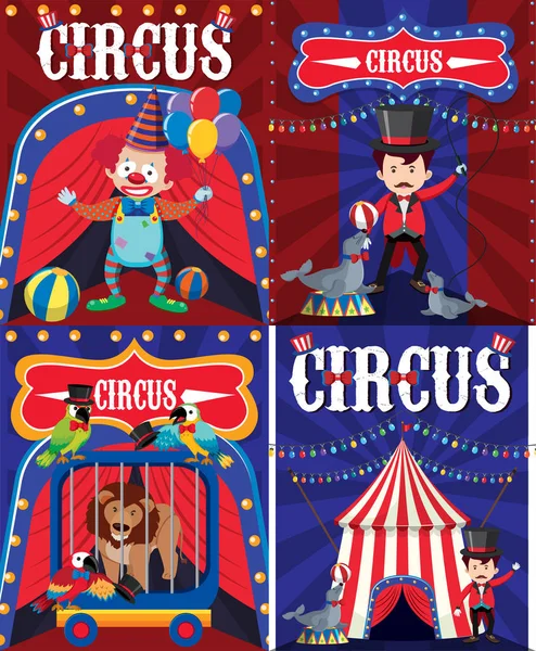 Diseño de póster para circo con payaso y entrenador — Vector de stock