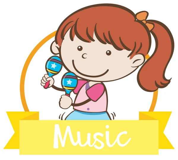 Modelo de logotipo com menina tocando instrumento musical — Vetor de Stock