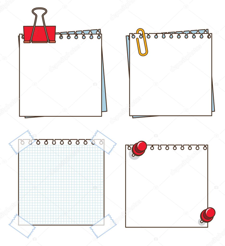 Different designs of notes on white background