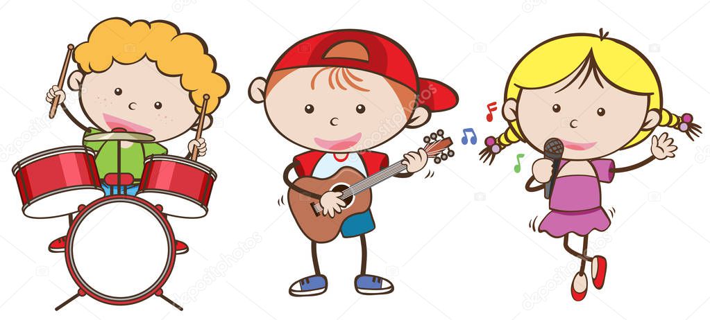 Kids playing different musical instrument