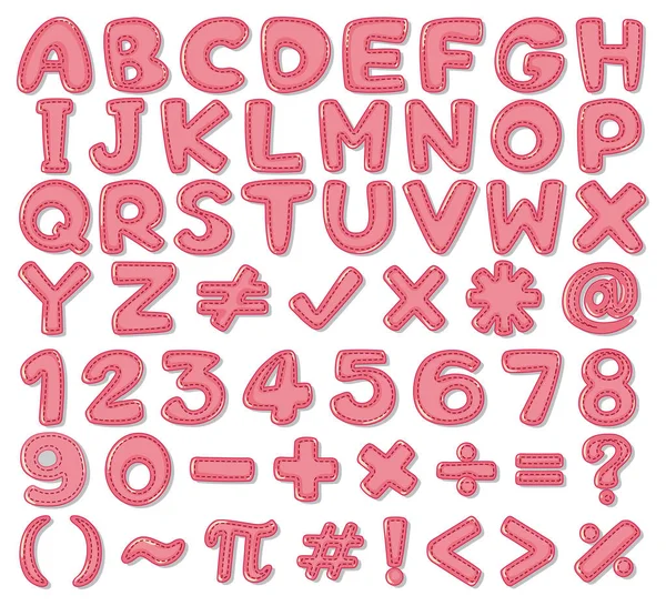 Schriftdesign für englische Buchstaben und Zahlen in rosa — Stockvektor