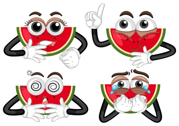 Vattenmelon med fyra olika ansikten — Stock vektor