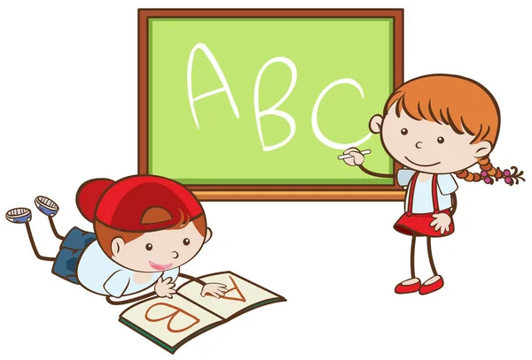 Jongen en meisje leren Abc — Stockvector