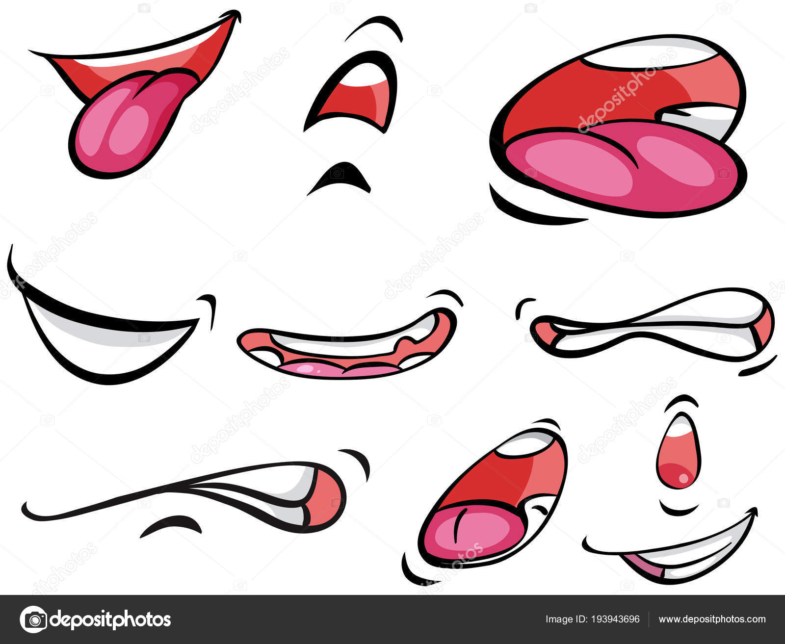 Conjunto de desenhos de boca e lábios gesto