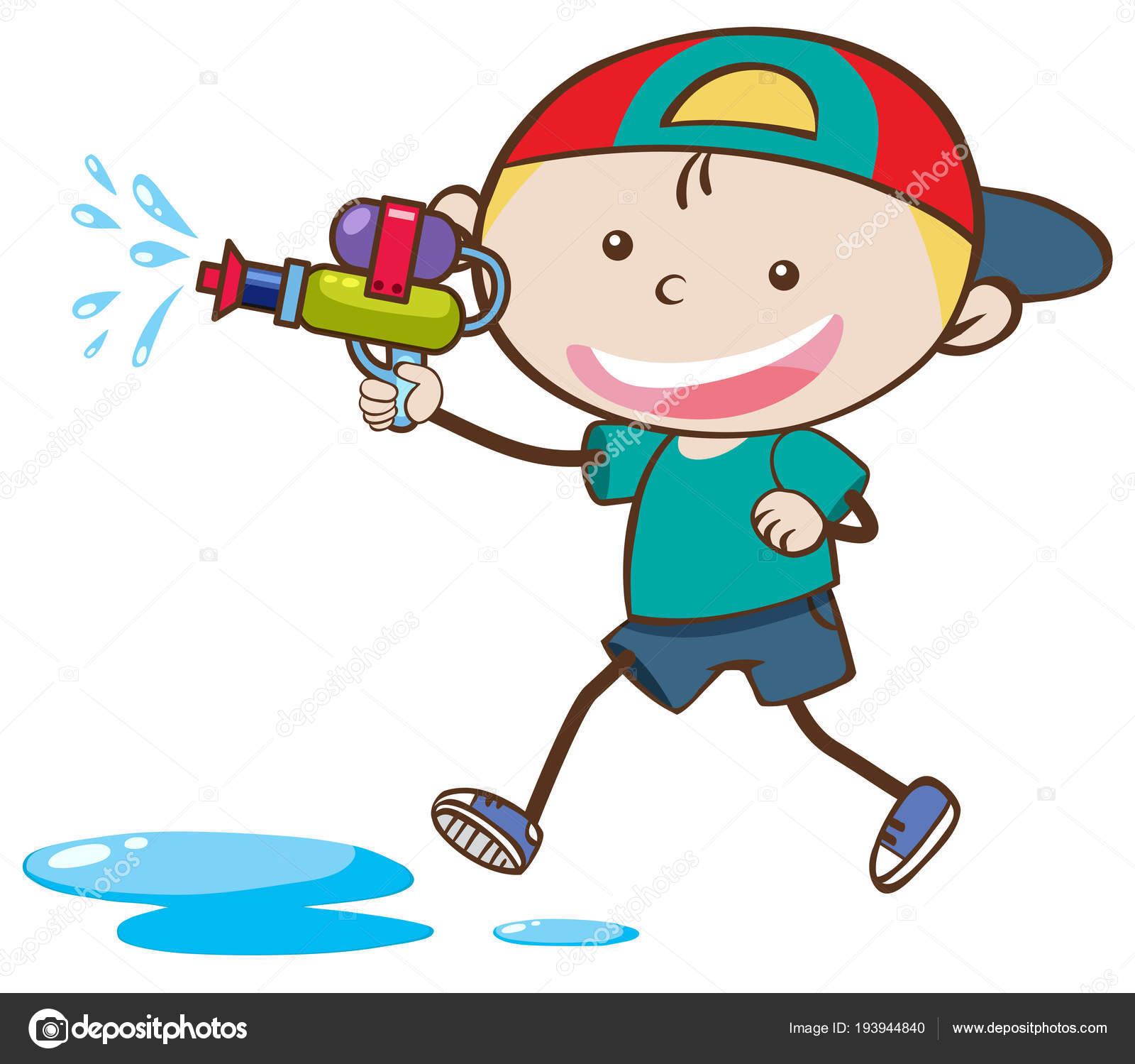 Doodle Kid Jeu Pistolet à Eau Image Vectorielle Brgfx