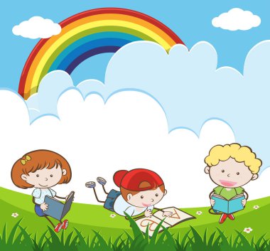 Okuma ve bahçede okuyan çocuklar