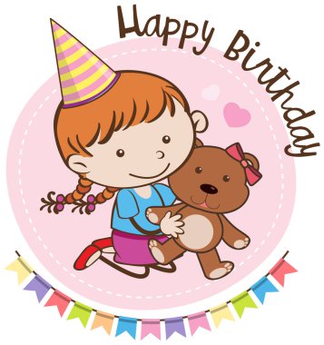 Mutlu doğum günü kartı üzerinde şirin bir kız