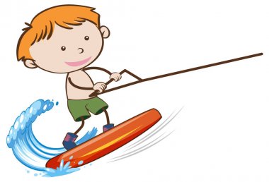Beyaz zemin üzerinde bir çocuk Wakeboarding