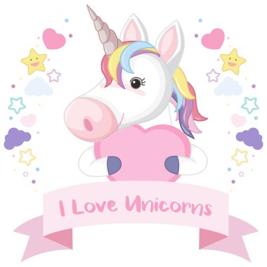 Şirin renkli tek boynuzlu at şablonunu 