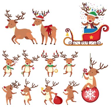 Reindeer in Different Action on White Background clipart