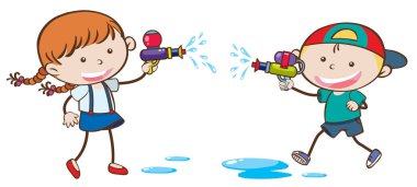 Su tabancası oynayan çocuklar doodle
