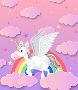 Şirin Unicorn ve gökkuşağı arka plan