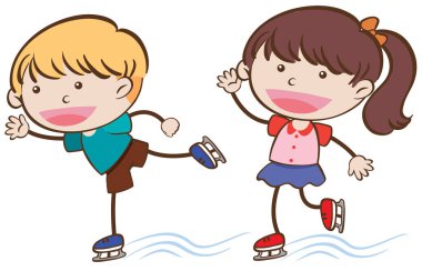 Doodle Kids buz pateni beyaz arka plan üzerinde