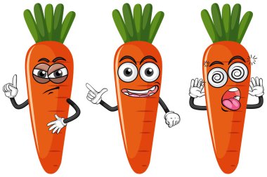 Farklı yüz ifadesi ile havuç