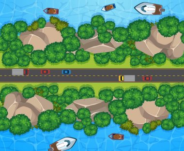 Güzel sahil yolunda Üstten Görünüm