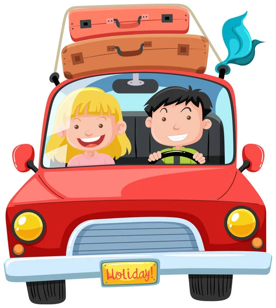 A Couple Road Trip on Holiday — Stock Vector