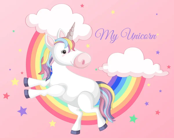 Unicorn with Rainbow on Pink Background — Stock Vector