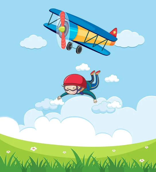 Un niño paracaidismo en el cielo — Archivo Imágenes Vectoriales