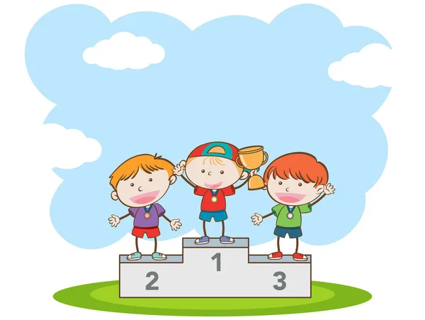 Dzieci Doodle, wygrywając konkurs Sport — Wektor stockowy