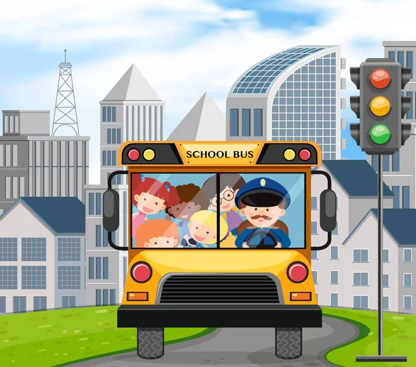 Bir okul otobüs tam çocukların — Stok Vektör