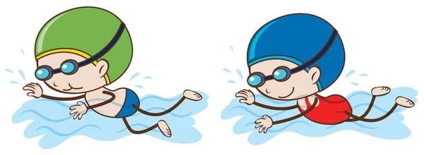 Děti Doodle plavání na bílém pozadí — Stockový vektor