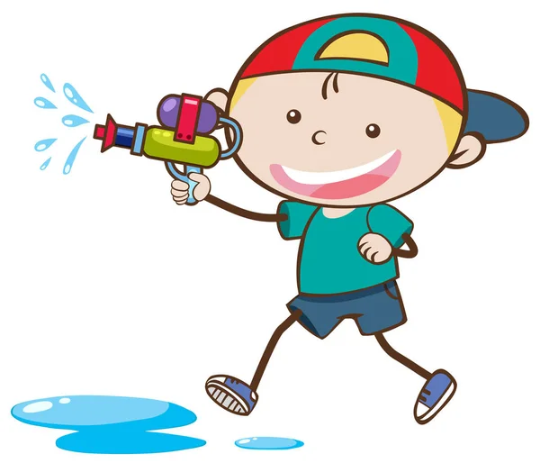 涂鸦的孩子玩水枪 — 图库矢量图片