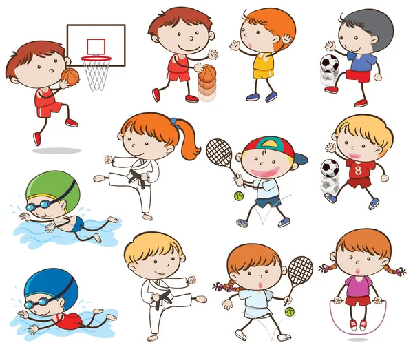 スポーツ活動を行ういたずら書き子供 — ストックベクタ