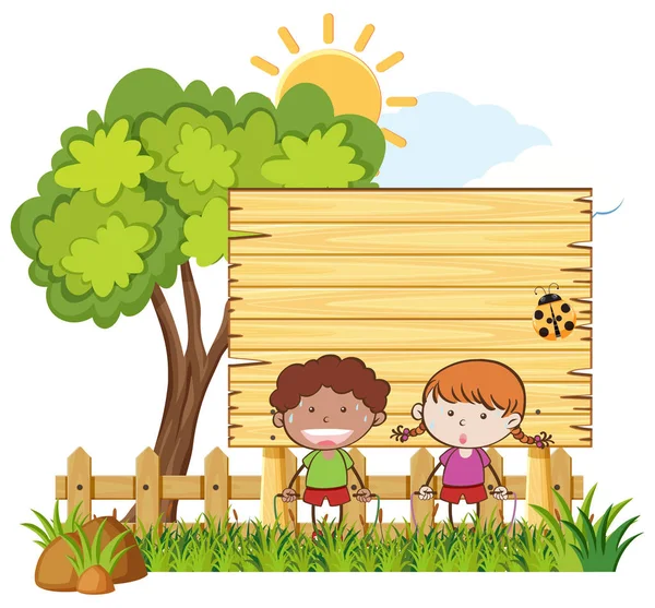 Kids Jumping Rope in Garden — Stock Vector