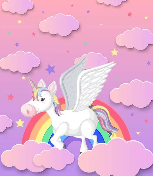 Lindo unicornio y fondo de arco iris — Archivo Imágenes Vectoriales