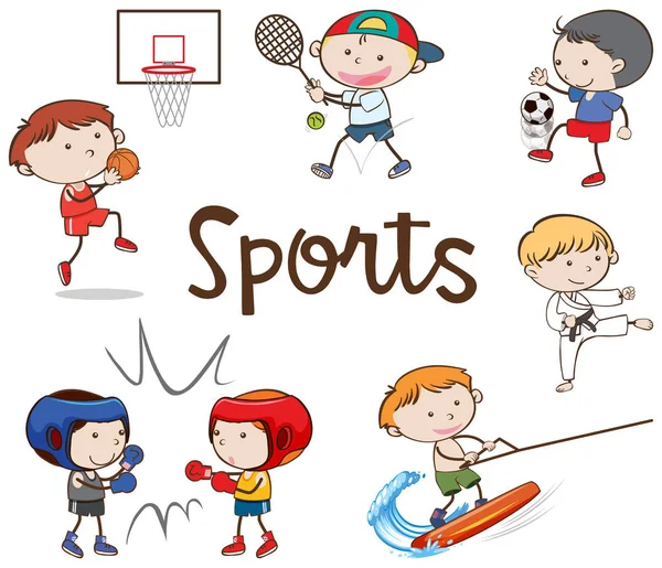 Différents sports sur fond blanc — Image vectorielle