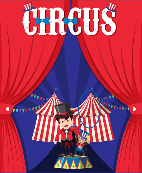 Circo con mago detrás de la cortina — Vector de stock