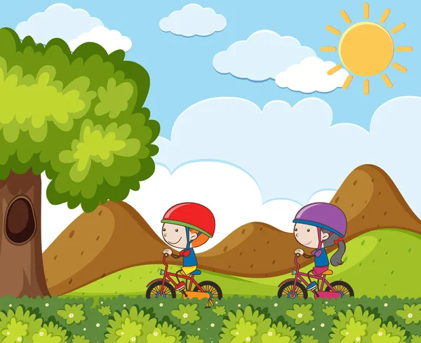 山の自転車に乗る子供たち — ストックベクタ