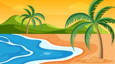 Gün batımında okyanusla birlikte doğa sahnesi