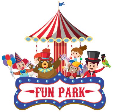 Sirk hayvanlarıyla dolu eğlence parkı şablonu.