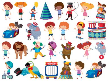 Çocukların ve sirkin geniş izole nesneleri.