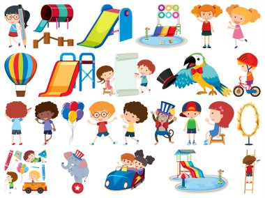 Çocukların ve sirkin geniş izole nesneleri.