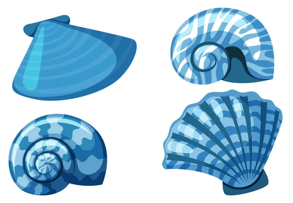 Quatre types de coquilles de couleur bleue — Image vectorielle