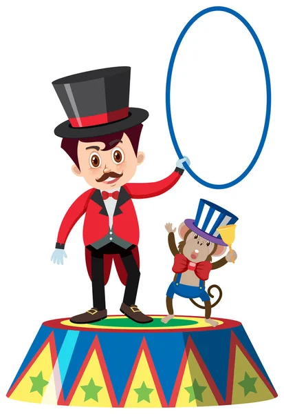 Single character of on circus master and monkey white background — Stock Vector