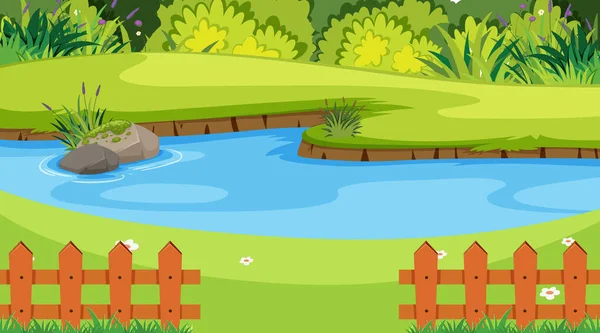 Scena naturalistica con fiume nel parco — Vettoriale Stock