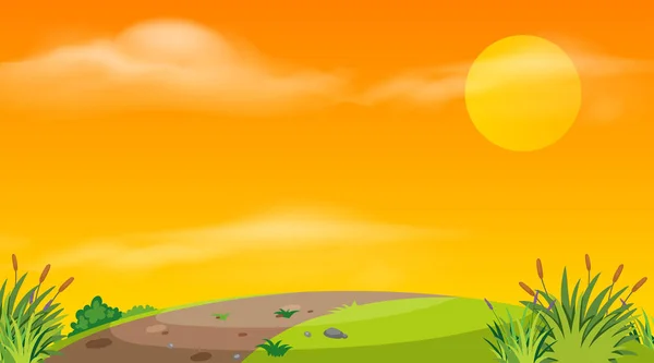 Diseño del paisaje de la carretera vacía al atardecer — Vector de stock