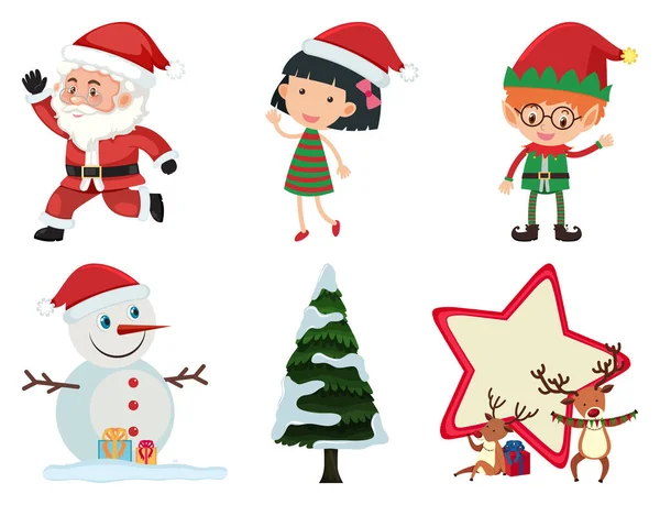 Isolated set of chirstmas with Santa and kids — Stock Vector