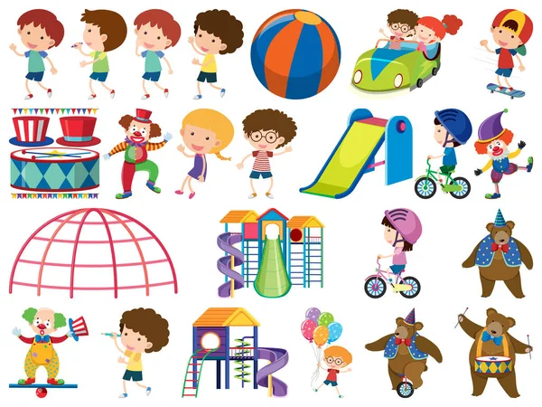 Gran conjunto de objetos aislados de niños y circo — Vector de stock