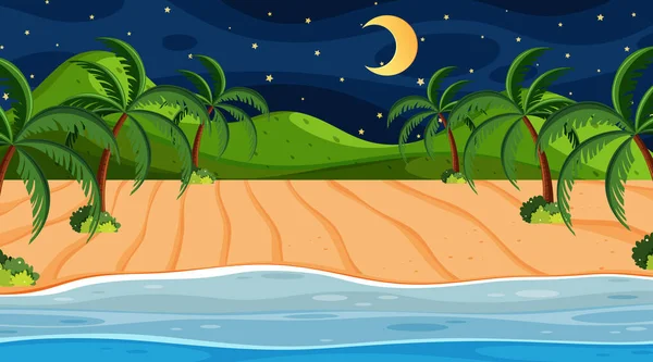 Nature scene with ocean at night — Stock Vector